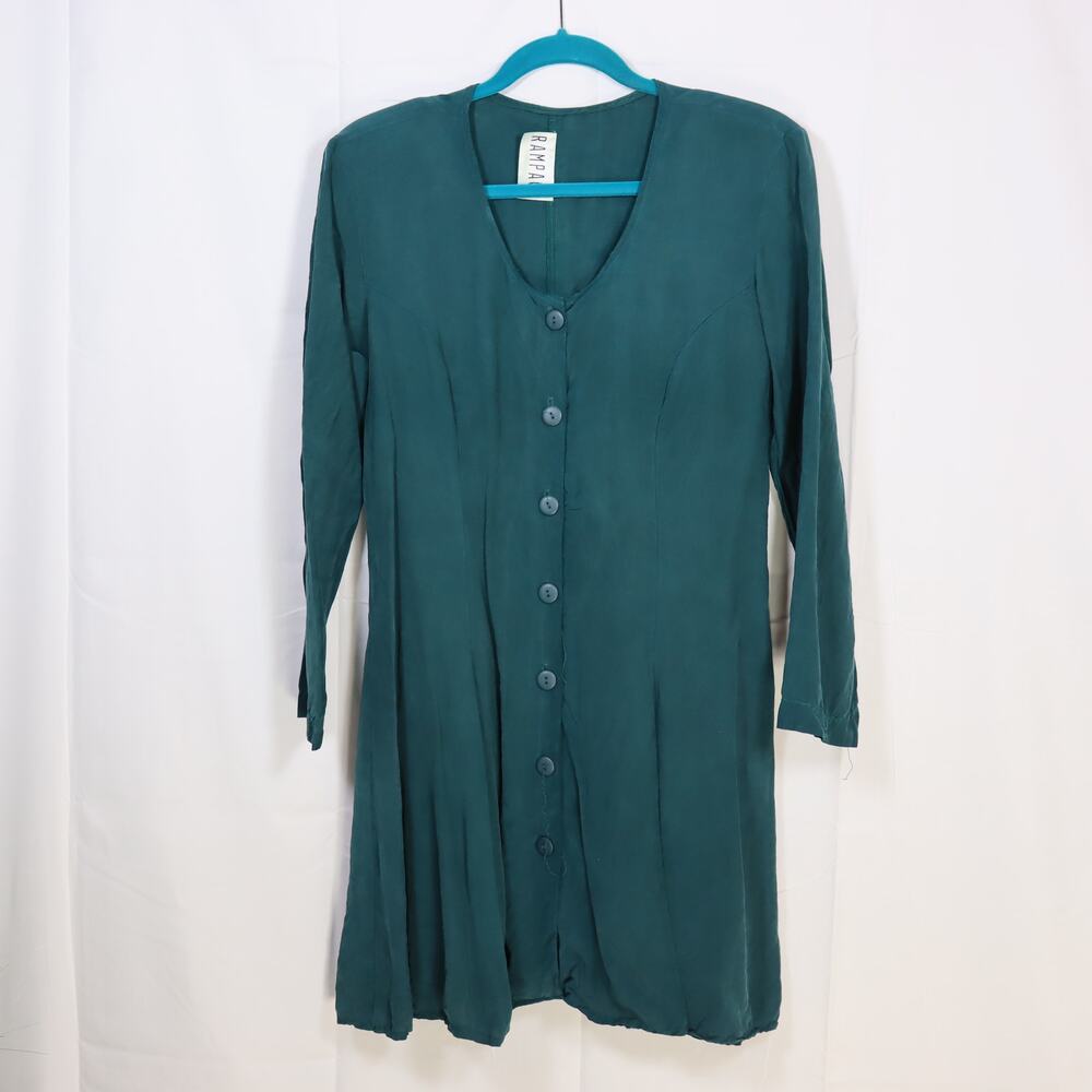 RAMPAGE Teal Button Front Dress Long Sleeve Vintage 90s‎ Size 11